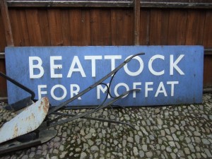 The original "Beattock for Moffat" sign from the old station. Now in Moffat Museum